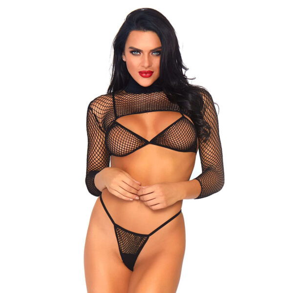 Leg Avenue Net Top, Thong And Bra UK 8 to 14